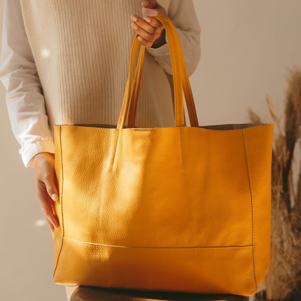 Classic Leather Tote - Yellow - Pampora Leather
