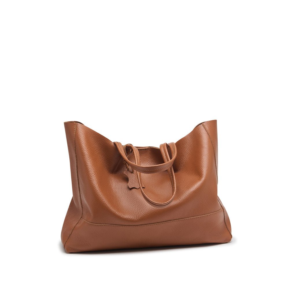 Classic Leather Tote - Brown - Pampora Leather