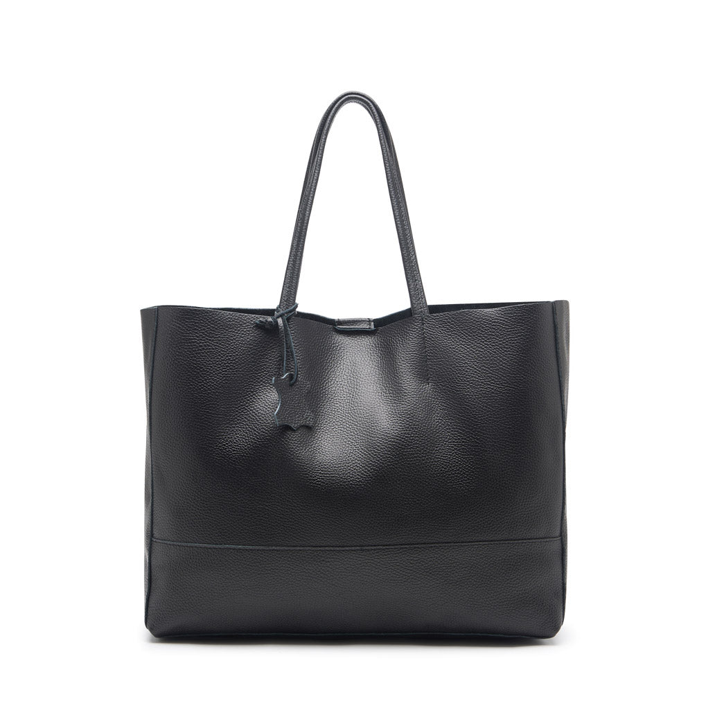 Classic Leather Tote - Black - Pampora Leather