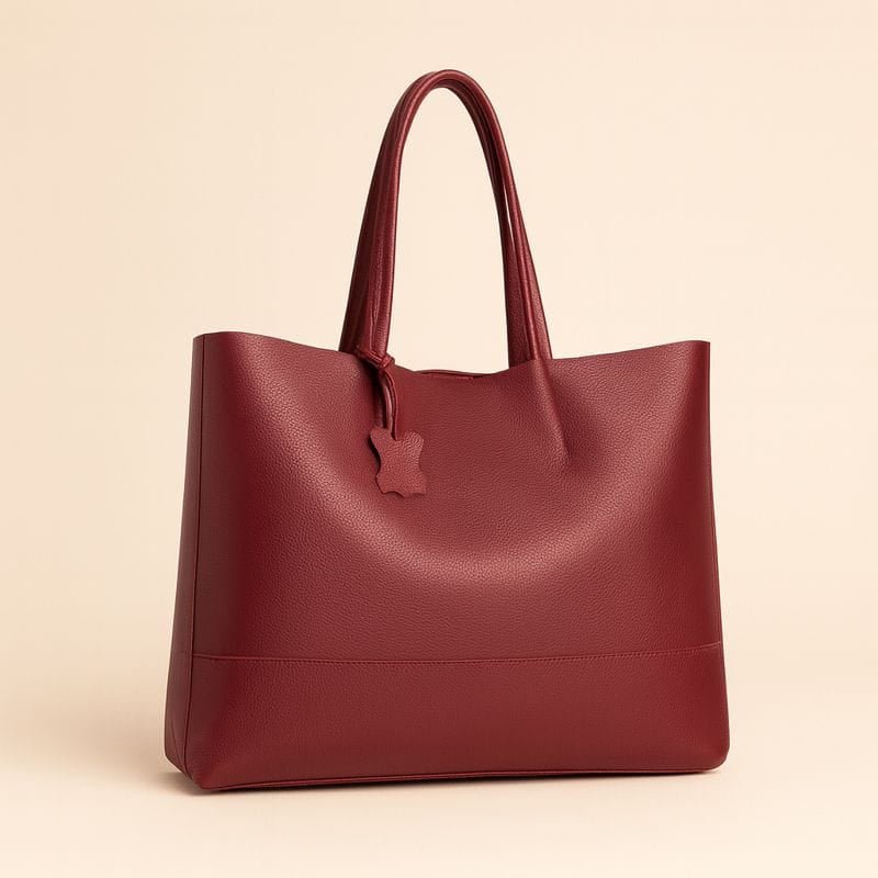 Classic Leather Tote - Burgundy - Pampora Leather
