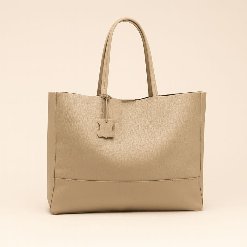 Classic Leather Tote - Stone Grey - Pampora Leather