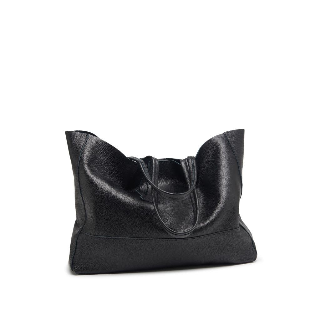 Classic Leather Tote - Black - Pampora Leather