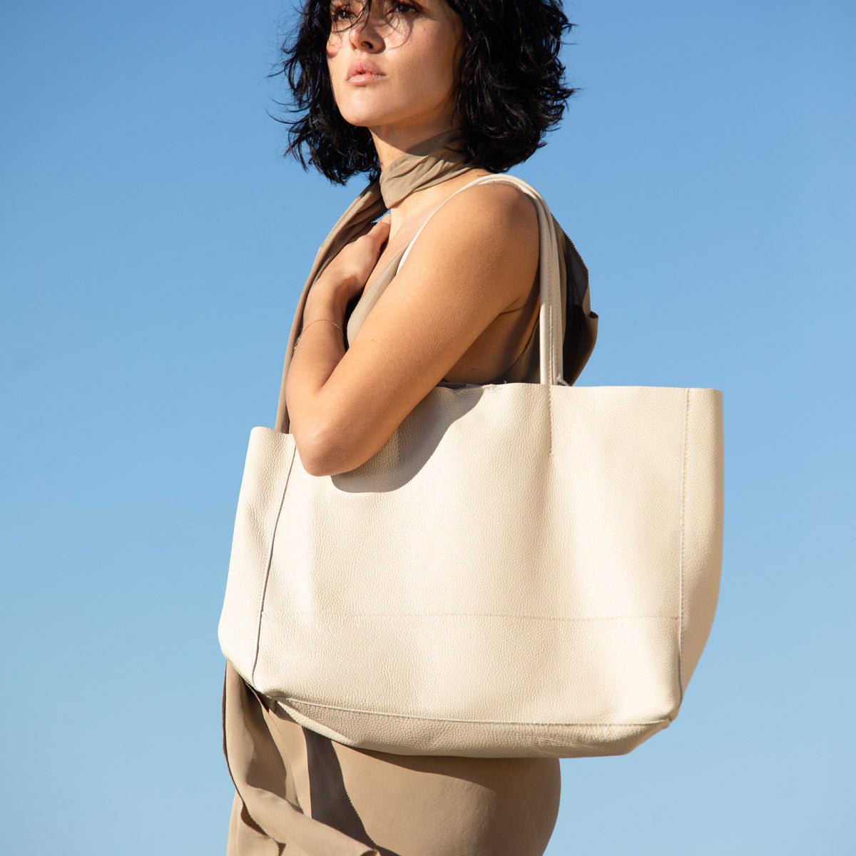 Classic Leather Tote - Yellow - Pampora Leather