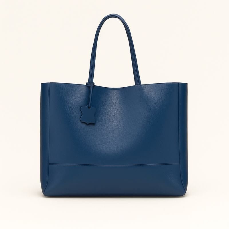 Classic Leather Tote - Navy Blue - Pampora Leather