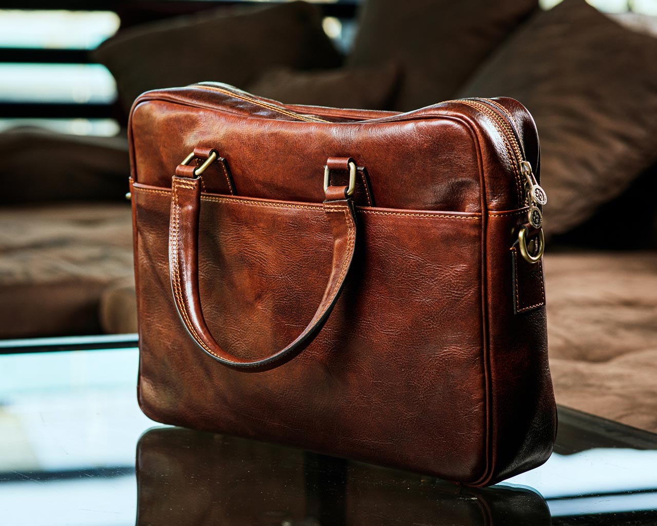 Leather Briefcases for Laptop Running The Business BY Pampora Leather