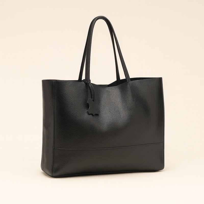 Classic Leather Tote - Black - Pampora Leather