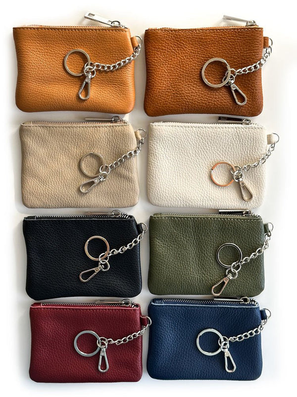 Premium Full-Grain Leather Slim Wallet Keychain with Zipper | Adoratti
